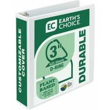 Earth's Choice Plant-based D-ring View Binder, 3 Rings, 3" Capacity, 11 X 8.5, White