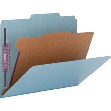 Four-section Pressboard Top Tab Classification Folders, Four Safeshield Fasteners, 1 Divider, Letter Size, Blue, 10/box