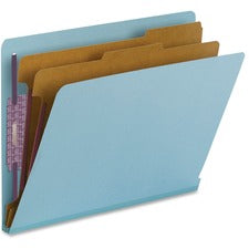 End Tab Pressboard Classification Folders, Six Safeshield Fasteners, 2" Expansion, 2 Dividers, Letter Size, Blue, 10/box