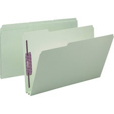 Recycled Pressboard Fastener Folders, 1/3-cut Tabs, Two Safeshield Fasteners, 2" Expansion, Legal Size, Gray-green, 25/box