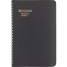 Telephone/address Book, 4.78 X 8, Black Simulated Leather, 100 Sheets