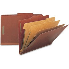Recycled Pressboard Classification Folders, 3" Expansion, 3 Dividers, 8 Fasteners, Legal Size, Red Exterior, 10/box