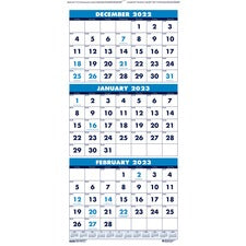 Recycled Three-month Format Wall Calendar, Vertical Orientation, 8 X 17, White Sheets, 14-month (dec To Jan): 2022 To 2024