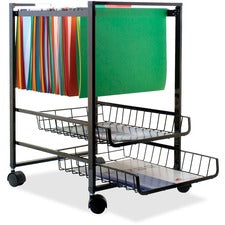 Mobile File Cart With Sliding Baskets, Metal, 2 Drawers, 1 Bin, 12.88" X 15" X 21.13", Black
