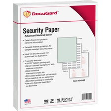 Medical Security Papers, 24 Lb Bond Weight, 8.5 X 11, Green, 500/ream