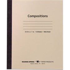 Stitched Cover Composition Book, Wide/legal Rule, Manila Cover, (20) 8.5 X 7 Sheets
