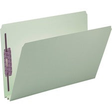 Recycled Pressboard Fastener Folders, Straight Tabs, Two Safeshield Fasteners, 2" Expansion, Legal Size, Gray-green, 25/box