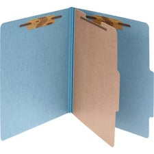 Pressboard Classification Folders, 2" Expansion, 1 Divider, 4 Fasteners, Legal Size, Sky Blue Exterior, 10/box