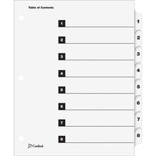 Onestep Printable Table Of Contents And Dividers, 8-tab, 1 To 8, 11 X 8.5, White, White Tabs, 1 Set