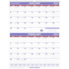 Two-month Wall Calendar, 22 X 29, White/blue/red Sheets, 12-month (jan To Dec): 2023