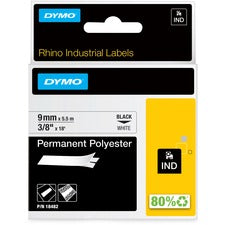 Rhino Permanent Poly Industrial Label Tape, 0.37" X 18 Ft, White/black Print