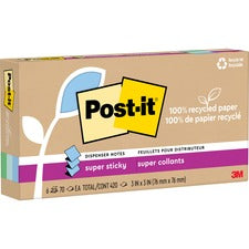 100% Recycled Paper Super Sticky Notes, 3" X 3", Oasis, 70 Sheets/pad, 6 Pads/pack