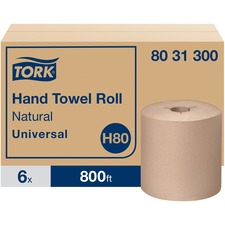 TORK Universal Hand Towel Roll - 1 Ply - 8" X 800 Ft - 7.80" Roll Diameter - Natural - Paper - Embossed - For Hand - 6
