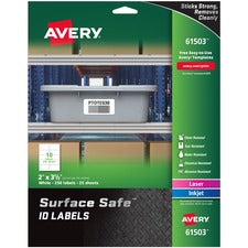 Surface Safe Id Labels, Inkjet/laser Printers, 2 X 3.5, White, 10/sheet, 25 Sheets/pack