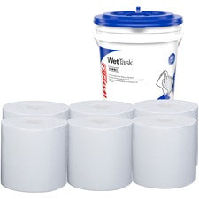 Wypall Power Clean WetTask Wipers for Disinfectants, Sanitizers and Solvents - 12" x 6" - 140 Sheets/Roll - White - Hydroknit - Disinfectant - 1 Rolls Per Bucket - 6 / Carton