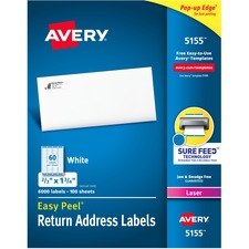 Easy Peel White Address Labels W/ Sure Feed Technology, Laser Printers, 0.66 X 1.75, White, 60/sheet, 100 Sheets/pack