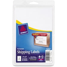 4 X 6 Shipping Labels With Trueblock Technology, Inkjet/laser Printers, 4 X 6, White, 20/pack