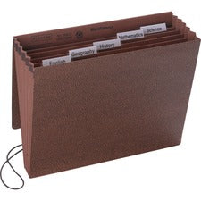 Six-pocket Subject File With Insertable Tabs, 5.25" Expansion, 6 Sections, Elastic Cord, 1/5-cut Tabs, Letter Size, Redrope