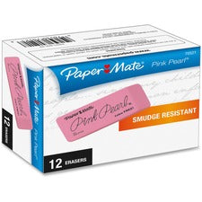 Pink Pearl Eraser, For Pencil Marks, Rectangular Block, Large, Pink, 12/box