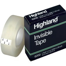 Highland 3/4"W Matte-finish Invisible Tape - 36 yd Length x 0.75" Width - 1" Core - 12 / Pack - Clear