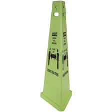 TriVu Social Distancing 3 Sided Safety Cone - 1 Each - Caution Maintain Social Distancing Print/Message - 40" Height - Cone Shape - Three-sided, UV Protected - Plastic - Fluorescent Yellow