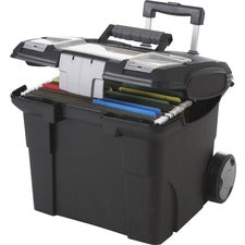 Premium Mobile File Transport Box With Telescoping Handle And Organizer Tray, Letter Files, 15" X 16.38" X 14.25", Black/gray