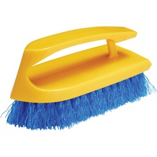 Iron-shaped Handle Scrub Brush, Blue Polypropylene Bristles, 6" Brush, 6" Yellow Plastic Handle