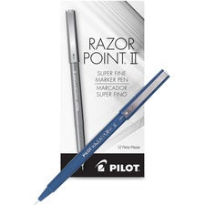 Razor Point Ii Super Fine Line Porous Point Pen, Stick, Extra-fine 0.2 Mm, Blue Ink, Blue Barrel, Dozen