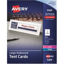Large Embossed Tent Card, White, 3.5 X 11, 1 Card/sheet, 50 Sheets/box