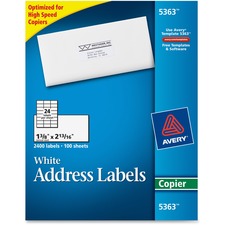 Copier Mailing Labels, Copiers, 1.38 X 2.81, White, 24/sheet, 100 Sheets/box