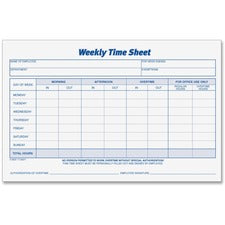 Weekly Time Sheets, One-part (no Copies), 8.5 X 5.5, 50 Forms/pad, 2 Pads/pack