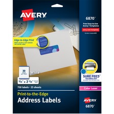 Vibrant Laser Color-print Labels W/ Sure Feed, 0.75 X 2.25, White, 750/pk