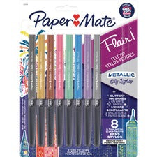 Flair Metallic Porous Point Pen, Stick, Medium 0.7 Mm, Assorted Ink And Barrel Colors, 8/pack
