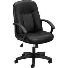 Hvl601 Series Executive High-back Leather Chair, Supports Up To 250 Lb, 17.44" To 20.94" Seat Height, Black