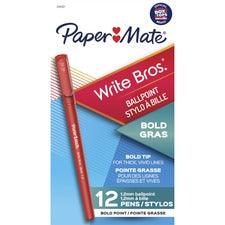 Write Bros. Ballpoint Pen, Stick, Bold 1.2 Mm, Red Ink, Red Barrel, Dozen