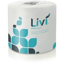 Livi VPG Select Bath Tissue - 2 Ply - 3.75" x 4.06" - 500 Sheets/Roll - White - Fiber - Embossed, Soft, Absorbent, Eco-friendly - For Bathroom, Office Building, Restroom, Industry - 80 / Carton