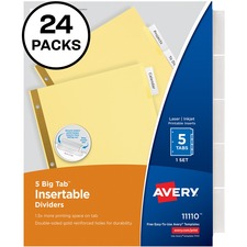 Insertable Big Tab Dividers, 5-tab, Double-sided Gold Edge Reinforcing, 11 X 8.5, Buff, Clear Tabs, 24 Sets