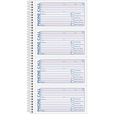 Spiralbound Message Book, Two-part Carbonless, 5 X 2.75, 4 Forms/sheet, 400 Forms Total