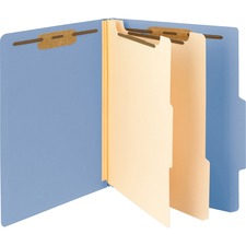 Top Tab Classification Folders, Six Safeshield Fasteners, 2" Expansion, 2 Dividers, Letter Size, Blue Exterior, 10/box
