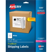 Shipping Labels With Trueblock Technology, Laser Printers, 8.5 X 11, White, 25/pack