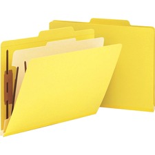 Top Tab Classification Folders, Four Safeshield Fasteners, 2" Expansion, 1 Divider, Letter Size, Yellow Exterior, 10/box