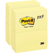Post-it&reg; Notes Original Notepads - 5" x 3" - Removable - 24 / Bundle