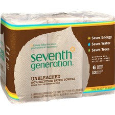 Seventh Generation 100% Recycled Paper Towels - 2 Ply - 11" x 9" - 120 Sheets/Roll - Natural - Pulp - Absorbent, Unbleached, Chlorine-free, Fragrance-free, Dye-free, Ink-free, Strong - For Kitchen, Household - 120 - 24 / Carton