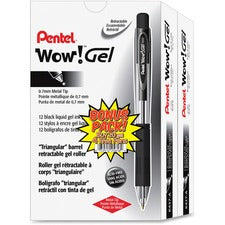 Wow! Gel Pen Bonus Pack, Retractable, Medium 0.7 Mm, Black Ink, Clear/black Barrel, 24/pack