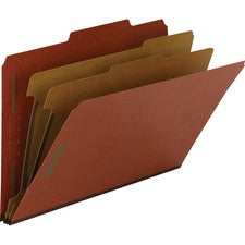 Recycled Pressboard Classification Folders, 2" Expansion, 2 Dividers, 6 Fasteners, Legal Size, Red Exterior, 10/box