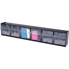 Tilt Bin Interlocking Multi-bin Storage Organizer, 6 Sections, 23.63" X 3.63" X 4.5", Black/clear