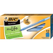 Round Stic Xtra Life Ballpoint Pen, Stick, Medium 1 Mm, Blue Ink, Translucent Blue Barrel, Dozen