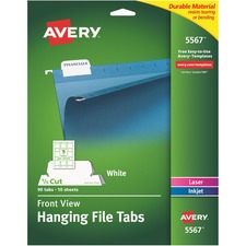 Laser Printable Hanging File Tabs, 1/5-cut, White, 2.06" Wide, 90/pack