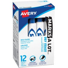 Avery&reg; Marks A Lot Desk-Style Dry Erase Marker - Chisel Marker Point Style - Blue - White Barrel - 1 Dozen