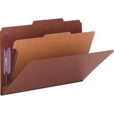 Pressboard Classification Folders, Four Safeshield Fasteners, 2/5-cut Tabs, 1 Divider, Legal Size, Red, 10/box